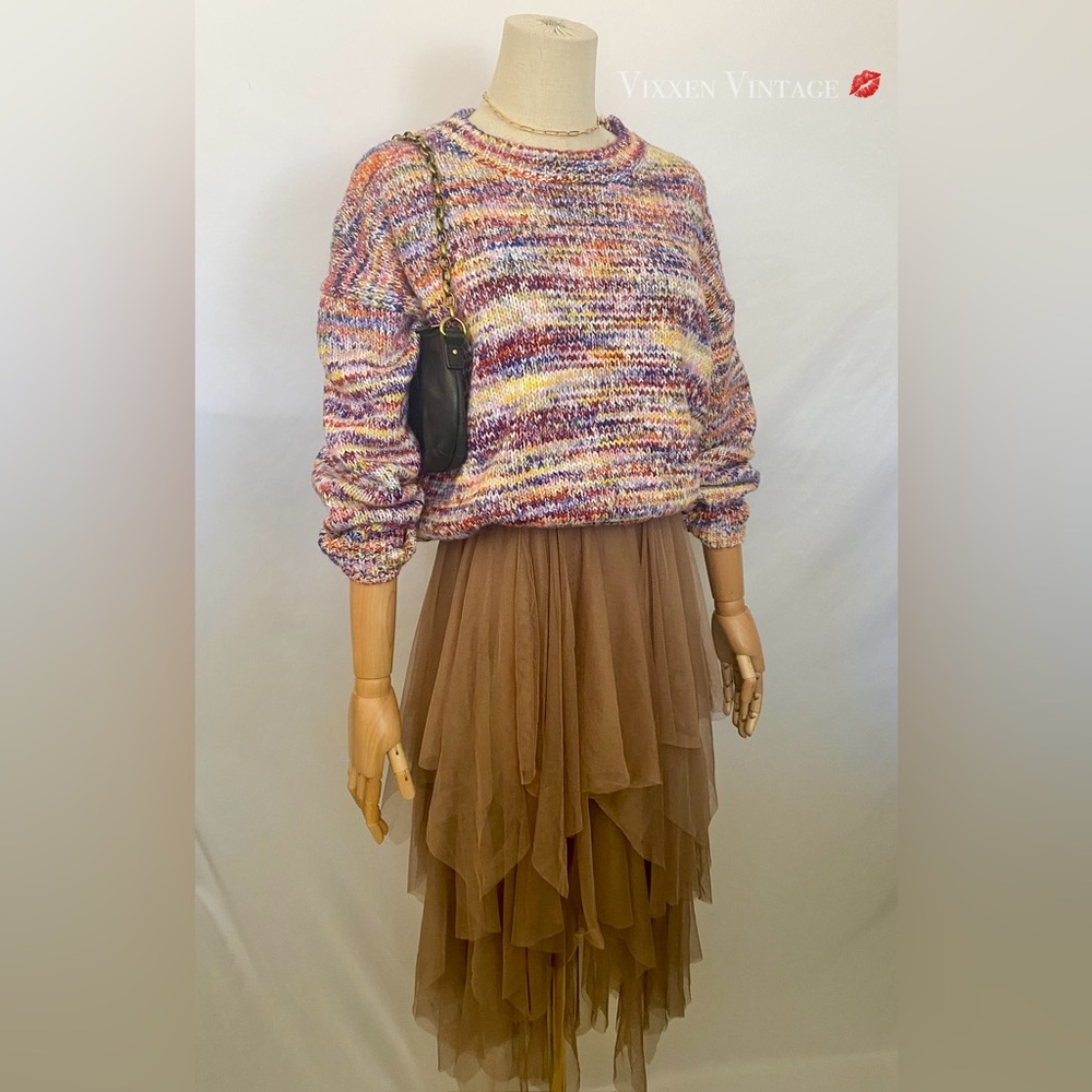SWEET & SINFUL COLORFUL SLOUCHY KNIT CREWNECK SWEATSHIRT IN MULTI